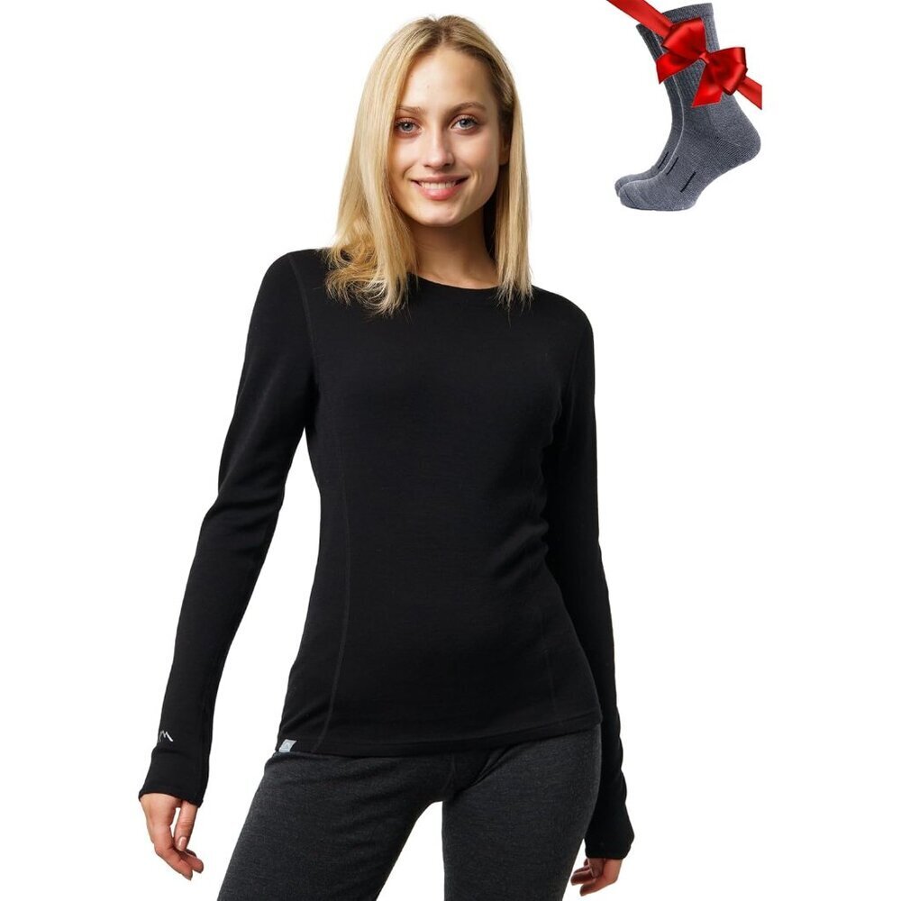 Women's Merino Wool Base Layer Heavyweight Thermal Shirt and Socks